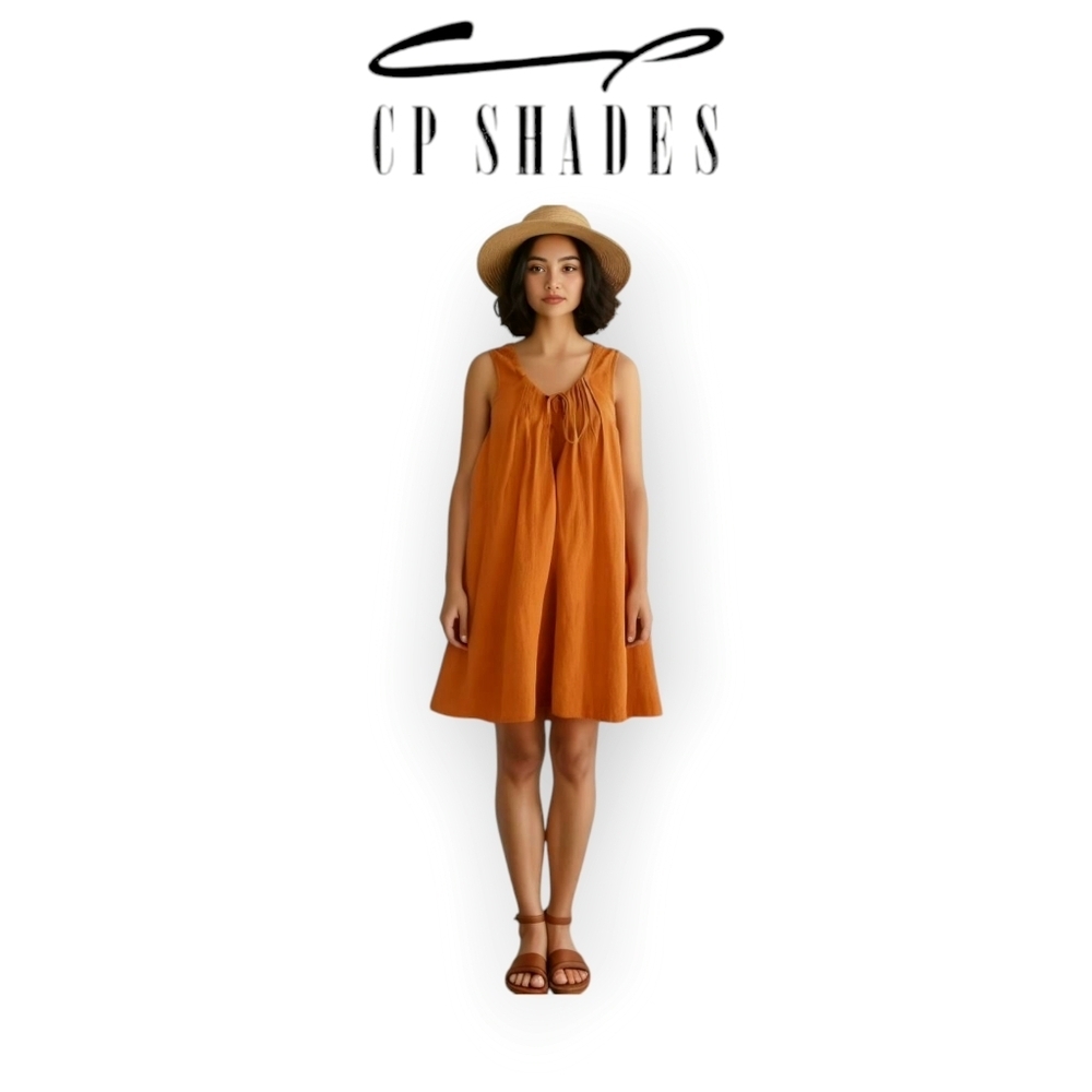 CP Shades Sleeveless Linen Mini Dress Easy Breezy Swing Lightweight Summer M